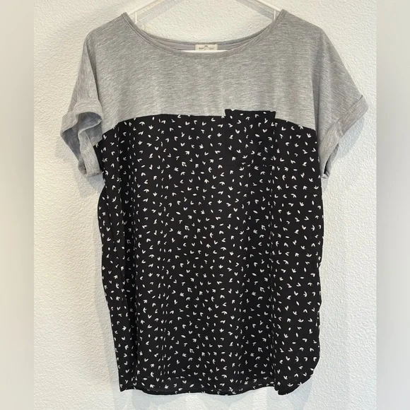 EUC! Mason & Belle Kinglake Gray and Black Mixed Material Short Sleeve Top - XL - Picture 3 of 7
